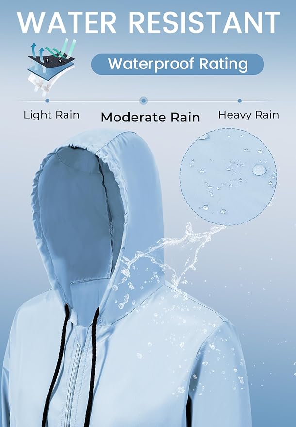 Zando Lightweight Rain Jacket Women Waterproof - Raincoat for Women Packable Rain coat Hooded Windbreaker for Travel Outdoor