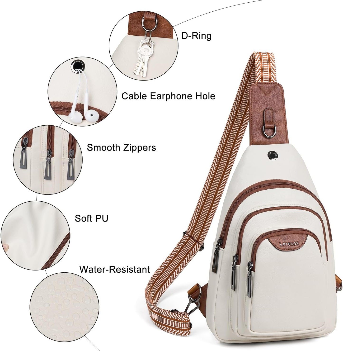 10L Crossbody Sling Bag for Women Men Anti Theft Cross Body Fanny Pack Belt Bag Purse Gifts for Women Faux Leather, Beige Brown