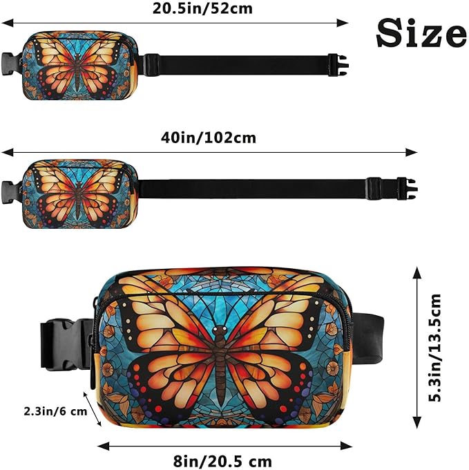 Stained Glass Printed Butterfly Fanny Pack for Women Men Water Resistant Fashion Waist Packs with Adjustable Strap Belt Bag for Travel Workout Jogging Hiking 21219617