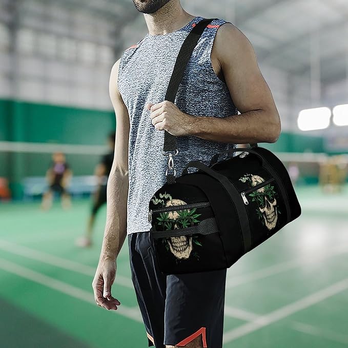 Weed Skull Gym Bag Travel Duffle Bag Workout Sports Bag with Shoe Compartment