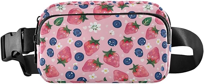 Pink Strawberry Blueberry Fanny Pack for Women Men Water Resistant Fashion Waist Packs with Adjustable Strap Belt Bag for Travel Workout Jogging Hiking 21219427