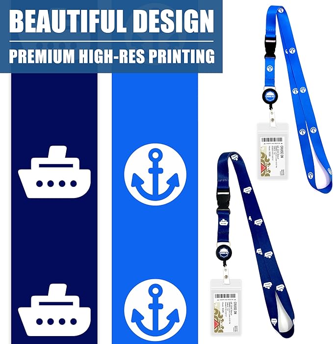 Carnival Cruise Luggage Tag Holders (4 Pack) & Lanyards (2 Pack), Large, Clear & Waterproof, Cruise Essentials 2026-2027 for Ship Cards & Baggage – Durable Travel Accessories (Blue & Royal)