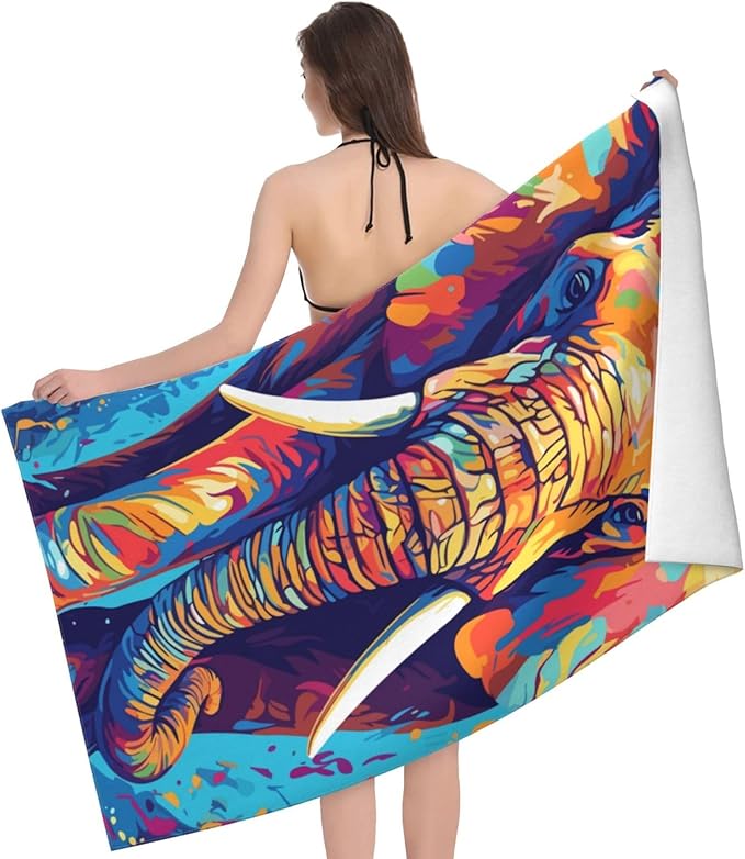 Microfiber Beach Towel, Colorful Elephant Beach Towels 32x52in,Quick Dry, Sand Free, Ultra Soft & Oversized Towel for Travel, Outdoor, Bathroom, Swimming - Ideal for Pool, Camping, Yoga, or Gift Decor