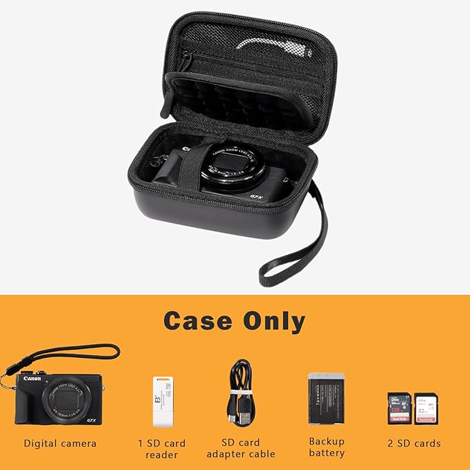 ProCase Hard Shell Digital Camera Case for Canon G7X Mark III Mark II, Sony Cybershot, PowerShot SX740, Ricoh GR III, Kodak Pixpro, Compact 4K Vlogging Small Cameras Travel Carrying Storage Bag -Black