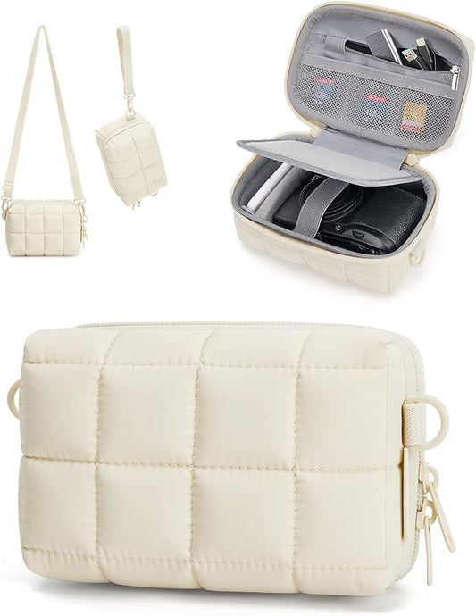 BAGSMART Digital Camera Case, Protective Puffy Camera Case with 2 Carrying Ways, Lightweight & Waterproof Small Camera Bag for Canon PowerShot G7X Mark II/III/Sony DSCW800/DSCW830 - Beige