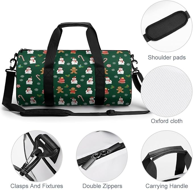 Beach Swim Bags Green Gingerbread Men Women Duffle Bag Foldable Gym Bag Lightweight Travel Sports Bags for Men and Women