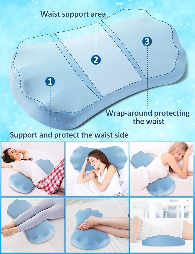 Lumbar Support Pillow for Bed – Memory Foam Lower Back Pain Relief Pillow for Sleeping, Ergonomic Lumbar Pillow for Side & Back Sleepers, Sciatica & Hip Pain Relief, Washable Cooling Cover