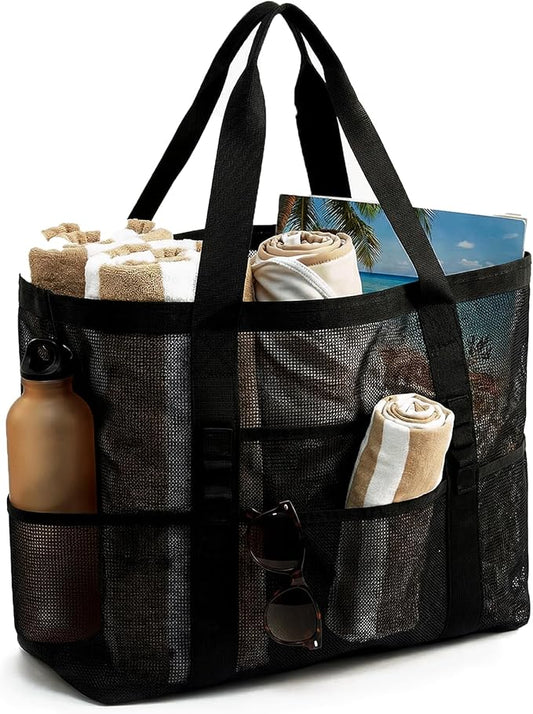 Mesh Beach Bag-Large Beach Tote for Women with Zipper Pocket, pool cruise travel swim, Toys & Vacation Essentials