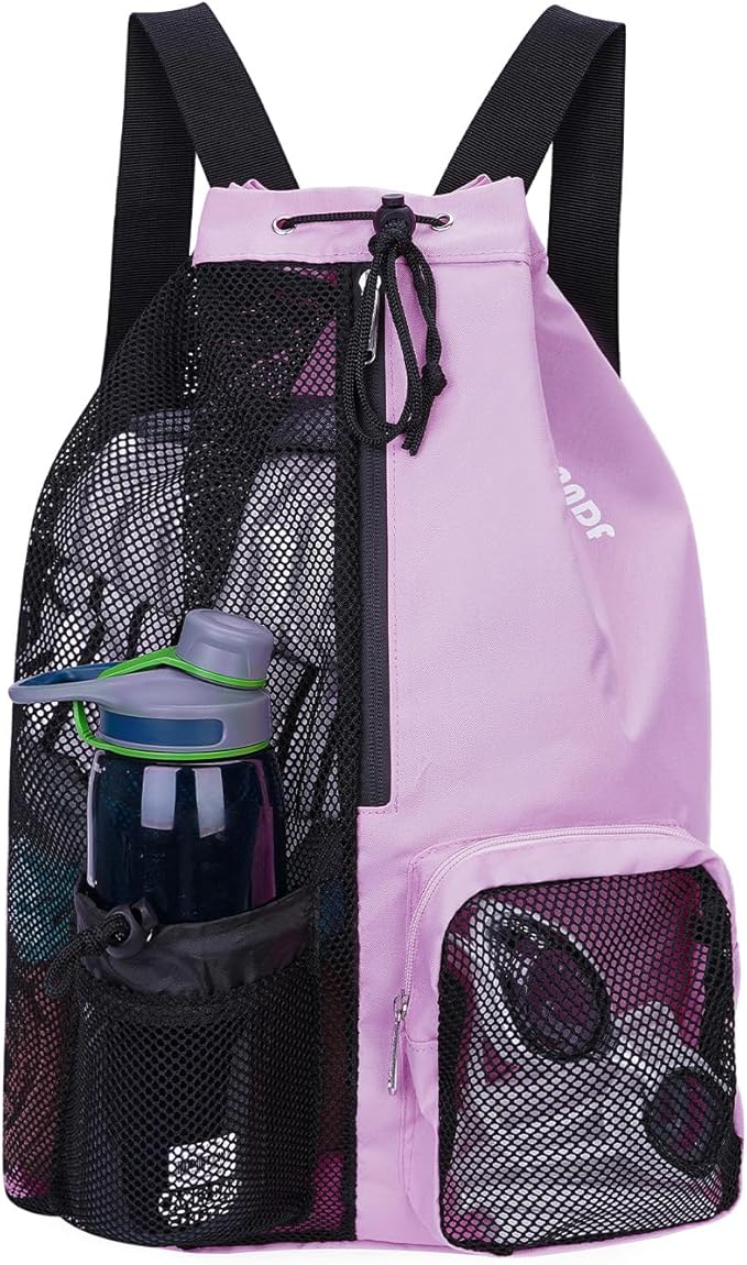WANDF Swim Bag Mesh Drawstring Backpack with Wet Pocket for Swimming, Gym, and Workout Gear