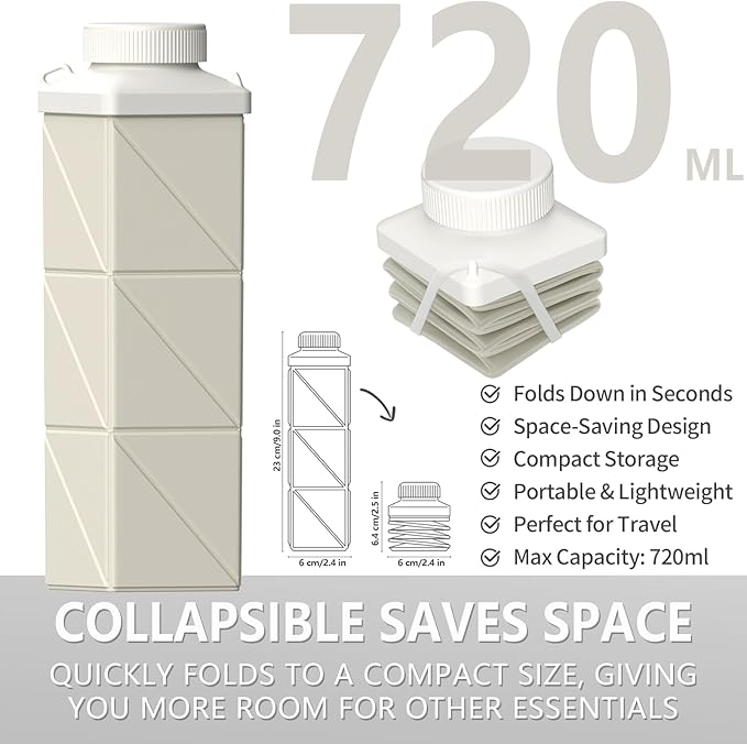 Collapsible Water Bottles 24.3oz, Foldable Travel Water Bottle, Portable & Lightweight, Leakproof & Reusable for Traveling Camping Hiking Yoga Sports Outdoor School Office, 1 Pack, Starlight