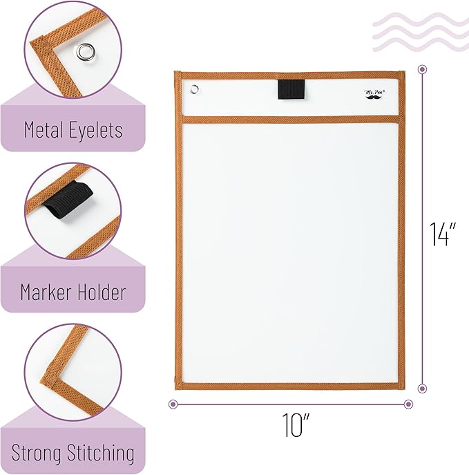 Mr. Pen Dry Erase Pocket Sleeves, 12 pcs, Plastic, 10 x 14 inches, Assorted Colors, Reusable, Wipe-Off, Perfect for Classrooms, Offices, Home Learning