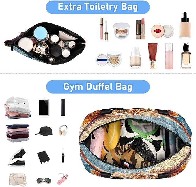 Travel Duffel Bags for Women Colorful Mosaic Cow Print Sports Duffel Bags Gym Bags with Shoes Compartment Tote Bag Weekender Bag for Travelling