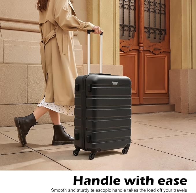 Coolife Luggage 3 Piece Set Suitcase Spinner Hardshell Lightweight TSA Lock (black, 20/24/28)