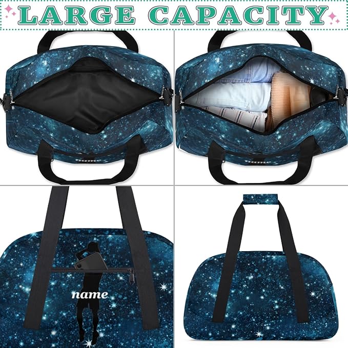 Personalized Boys Gym Bags, Custom Name Sport Bags for Training Travel Overnight Weekender Basketball Silhouettes Romantic Blue