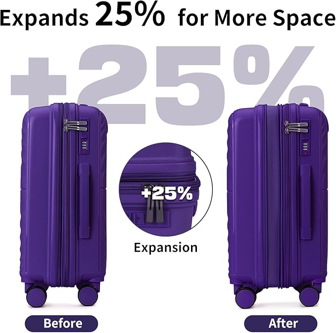LARVENDER Luggage Sets, Suitcase Set 3 Piece Expandable Luggage PP Lightweight Large Suitcases with Wheels for Women (3 piece set,Grape Purple)