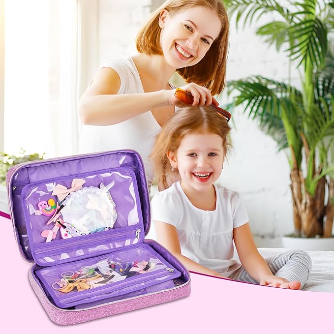 Hair Accessories Organizer for Girls, Dust-proof Baby Bow Holder, Travel Hair Storage Bag for Hair Clips, Headbands, Scrunchies and Hair Ties,Purple