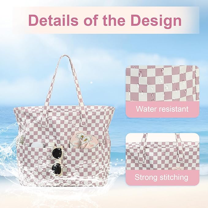 LEDAOU Beach Bag Waterproof Sandproof Women Beach Tote Pool Bag with Zipper for Swim Gym Grocery Travel with Wet Pocket | Sandproof, with Zipper, for Gym, Grocery, Travel, with Wet Pocket