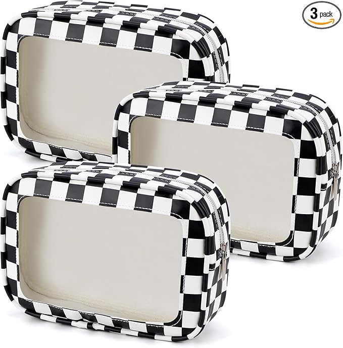 3PCS Clear Toiletry Bag,TSA Approved Travel Makeup Pouch with Zipper for Cosmetics and Toiletries，Diaper Bag Organizer Pouch Set,Women's Purse Organizer and Clear Car Bag