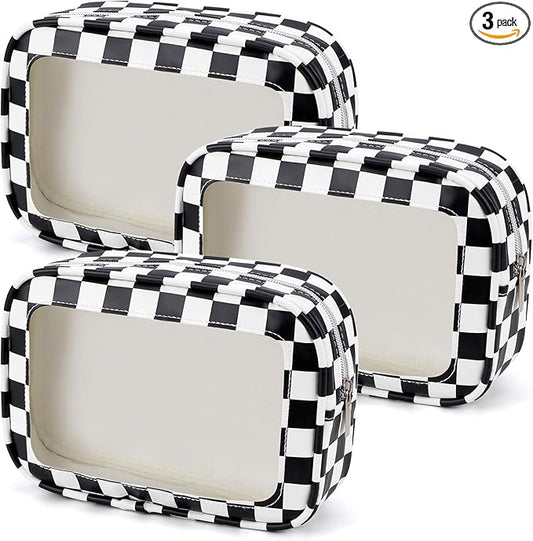 3PCS Clear Toiletry Bag,TSA Approved Travel Makeup Pouch with Zipper for Cosmetics and Toiletries，Diaper Bag Organizer Pouch Set,Women's Purse Organizer and Clear Car Bag