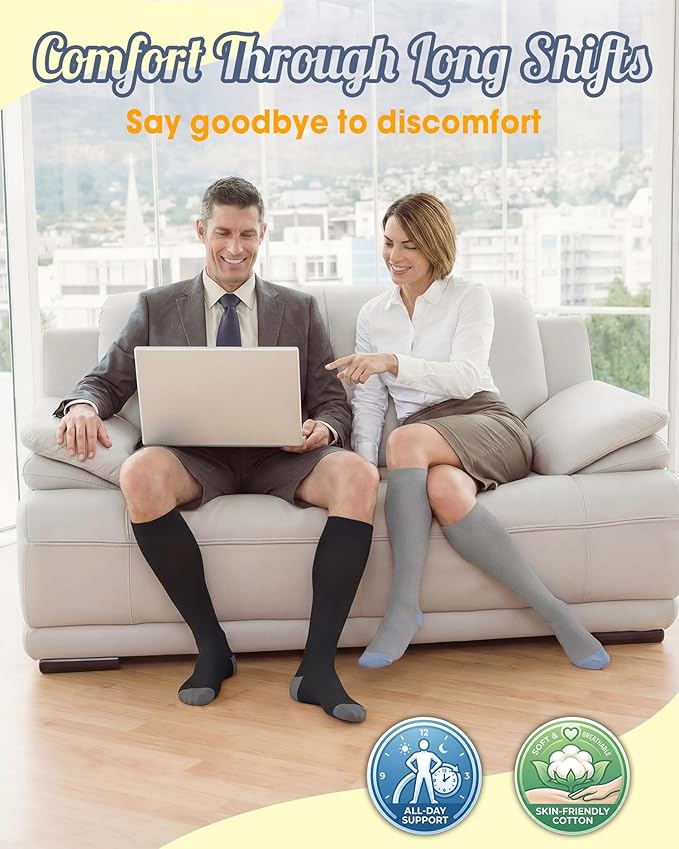 CTHH Cotton Compression Socks for Women Men 20-30mmHg Knee High Support Socks Circulation for Running, Travel, Nurses, Pregnancy (2 Pairs)