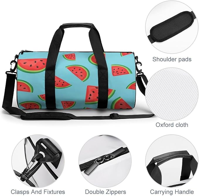 Unisex Foldable Gym Bag Watermelon Blue (2) Lightweight Travel Sports Bag Workout Yoga Dance Bags Overnight Weekender Bags