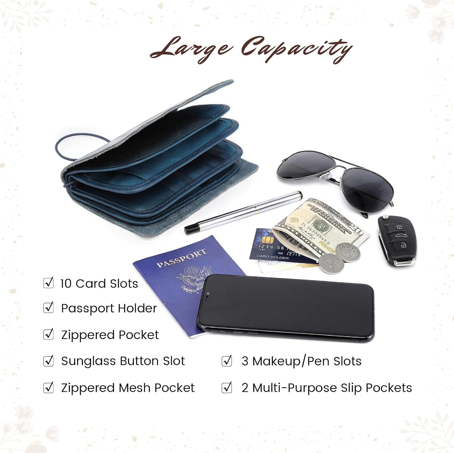 Genuine Leather Nomad Organizer Travel Wallet | Women's Wallet Clutch Passport Holder