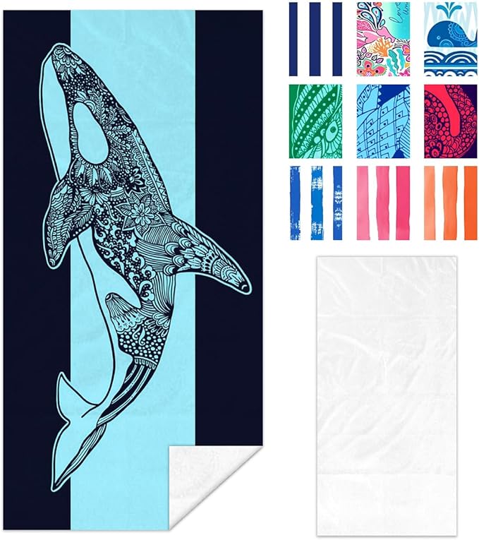 Whale Pattern Beach Towel - 35x70 Inch Fast Dry Microfiber Towel, Lightweight & Versatile for Beach, Pool, Yoga, Travel, Ideal as Beach Blanket & Vacation Essential