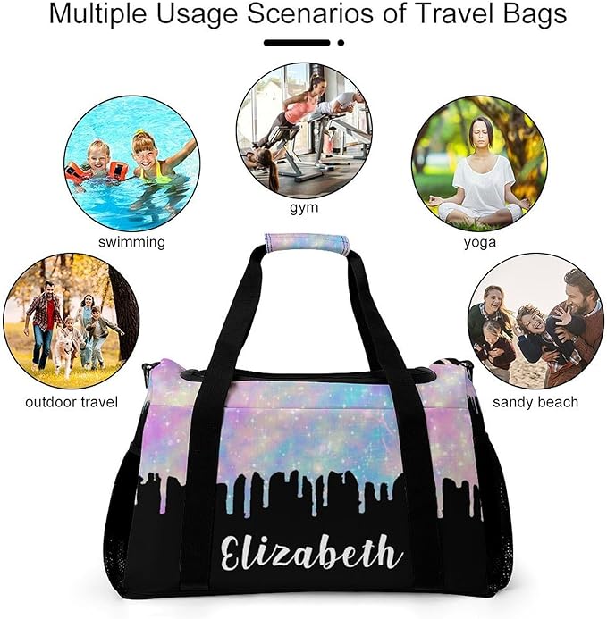 Personalized Colorful Glitter Sequin Print Starry Duffle Bag with Name for Women Man Tote Bag Custom Travel Perform Training Bag Gym Bags