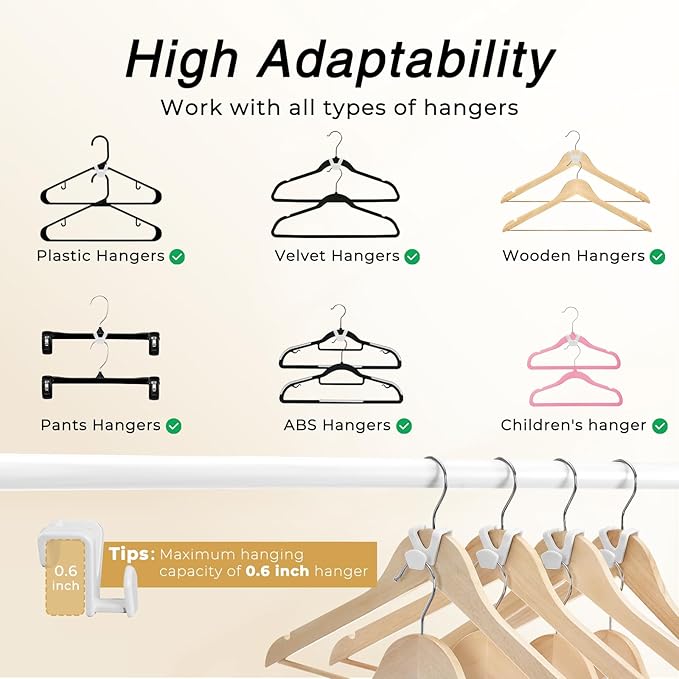 HOUSE DAY Space Saving Hangers 100 Pack, Clothes Hanger Connector Hooks, Heavy Duty Closet Space Saver, Small Space Solutions, Cascading Dorm Room Closet Organizer and Storage - White