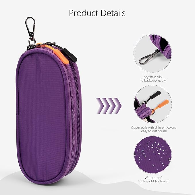 Double Eyeglasses Case Soft Portable Zipper Sunglasses Pouch with Keychain Clip for Men Women