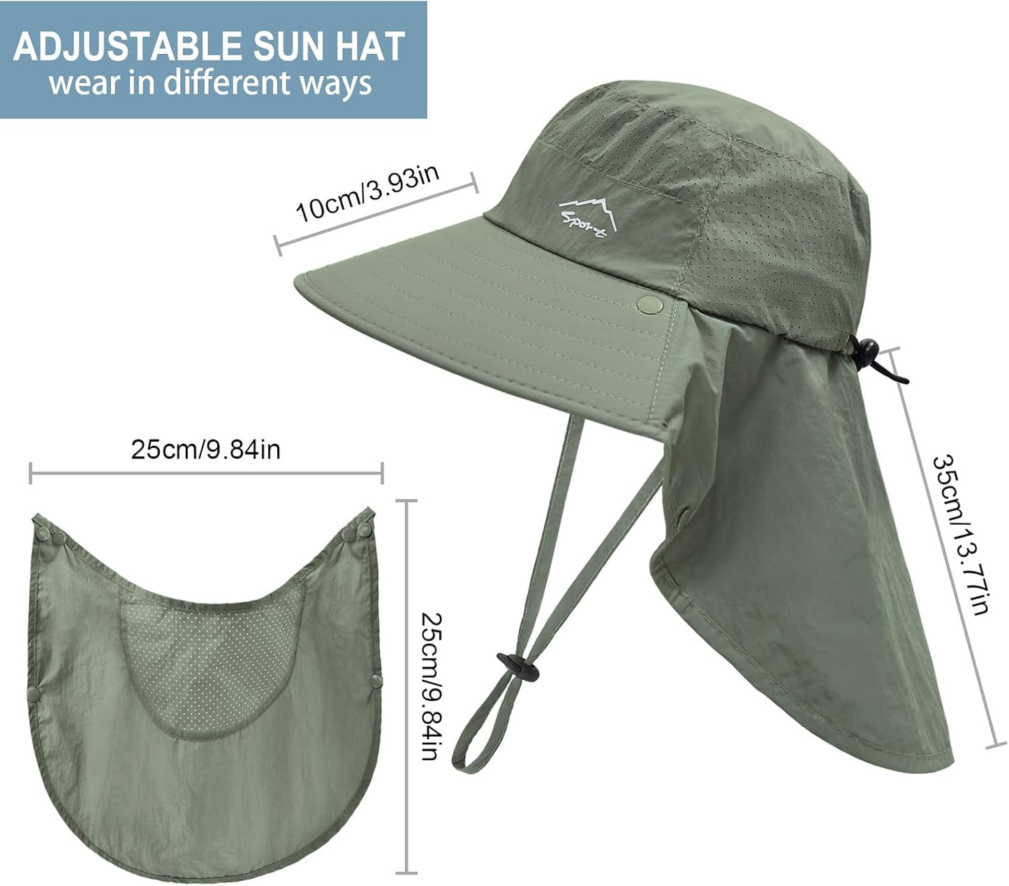 Sun Hat for Men Women with Neck Flap,UPF 50+ UV Protective Hiking Fishing Hats,Wide Brim Sun Hat for Women&Men