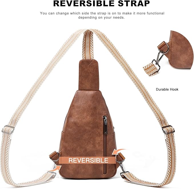 7L Crossboydy Sling Bag for Women Vegan Leather Crossbody Purse Fanny Pack Chest Bag for Travel, Brown