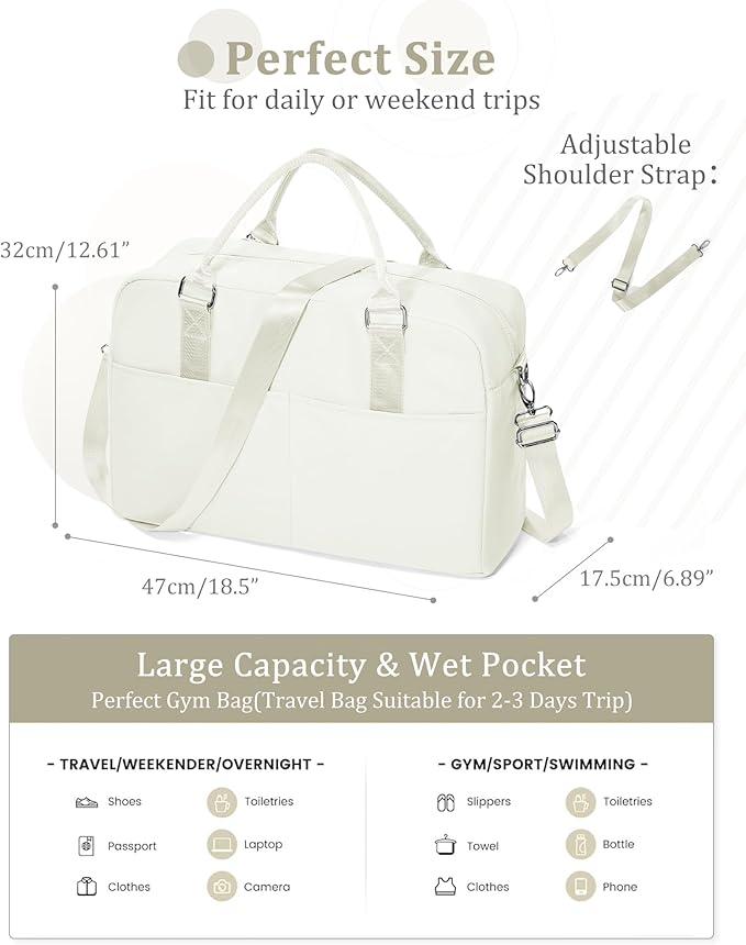 Gym Bag for Women,Travel Duffle Bag for Travel with Wet Pocket Weekender Overnight Carry On Tote Bag Luggage Bag with Trolley Sleeve Personal Item Travel Bag Hospital Diaper Bag Beige