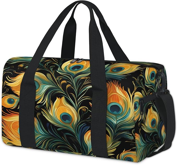 Peacock Feather Travel Duffle Bag for Women Men, Overnight Weekender Bag, Carry on Tote for Sport Gym