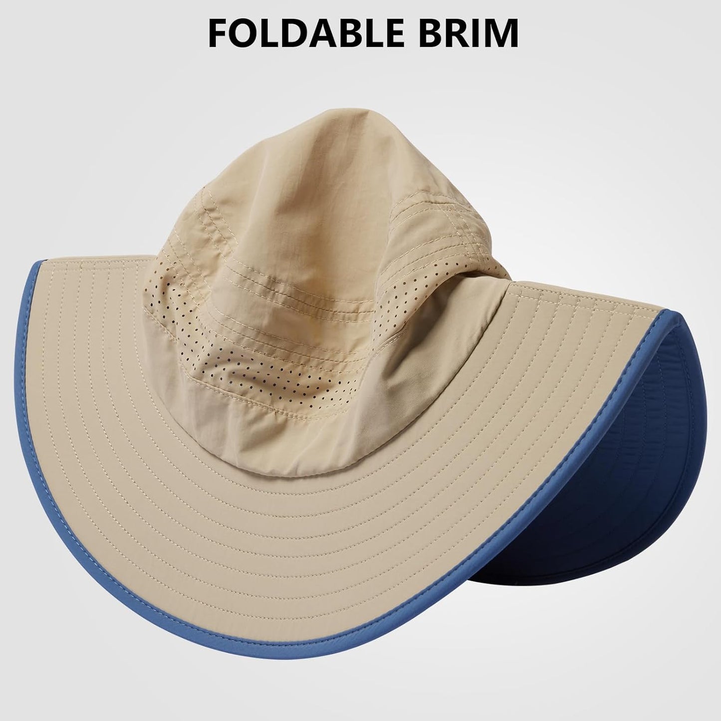 UPF 50+ Foldable Brim Water-Resistant Sun Bucket Hat with Laser Perforated Mesh Adjustable for Men Women Outdoor