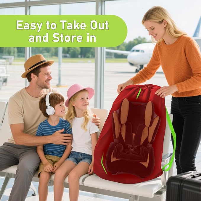 Car Seat Bags For Airplane Travel, Gate Check Bag, Durable Travel Bag with Thickened Shoulder Straps and 2pcs Luggage Tags For Airplane（Red）