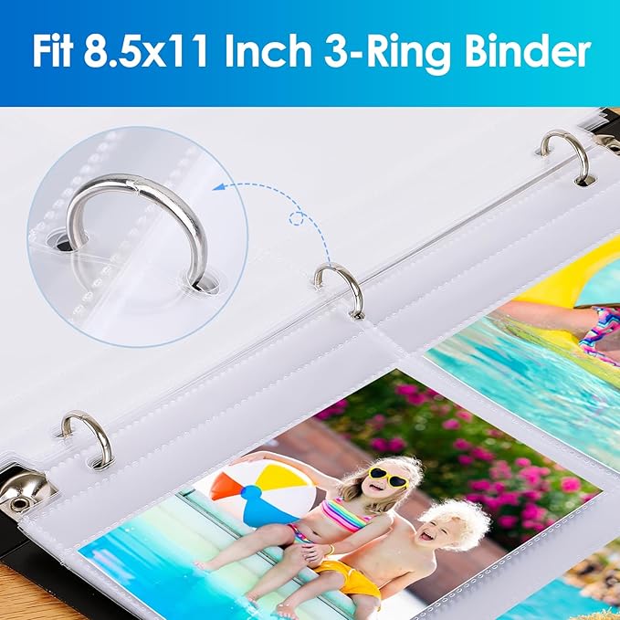 MaxGear 30 Pack 3.5x5 Photo Sleeves for 3 Ring Binder (240 Pictures), Heavy-Duty Archival Page Protectors, 4-Pocket Clear Photo Album Refill Pages, Plastic Seed Binder Pages 8.5x11, Acid-Free