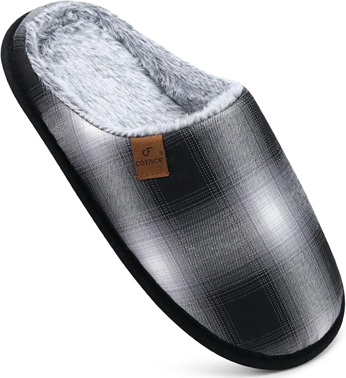 COFACE Mens Cozy Memory Foam Scuff Slippers Casual Slip On Warm House Shoes Indoor/Outdoor Sandal Slippers With Arch Support Rubber Sole Size 7-15