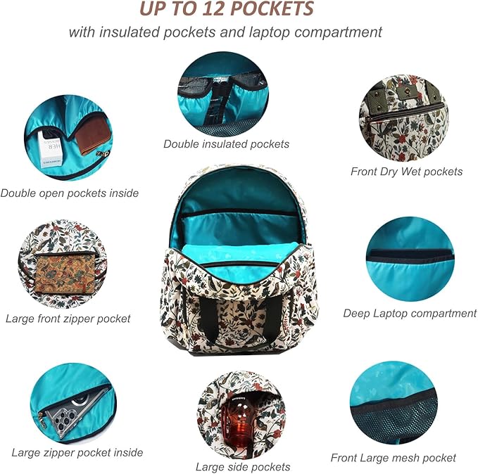 Diaper Bag Backpack, Large Capacity Multifunction Baby Essentials Fashion Travel Pack Linen Canvas office Laptop Bag (Corduroy Leaf Bird)