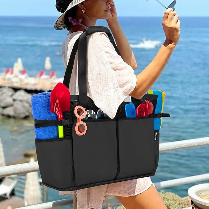 Fasrom Extra Large Mesh Beach Bag with Zipper Bottom, Oversized Tote Bag for Pool, Travel and Boating (Empty Bag Only)