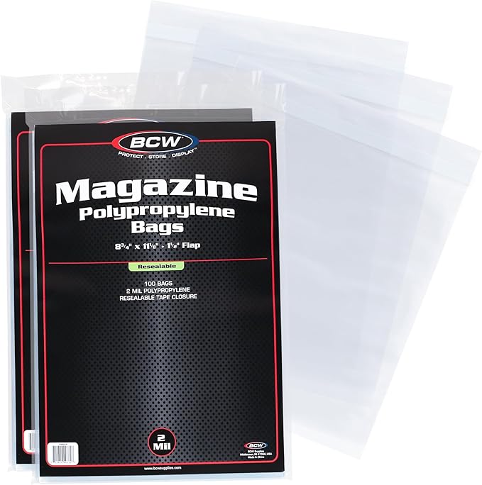 BCW Resealable Magazine Bag - 200 ct | Acid-Free, Clear Polypropylene Sleeves for Archival-Quality Storage of Collectible Magazines | Protect and Showcase Your Valuable Comic Book Collection