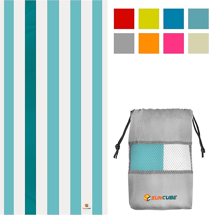 SUN CUBE Microfiber Beach Towel, Quick Dry Sand Free Beach Towel, Lightweight Compact Travel Swim Towel for Pool, Camping, Sand Resistant Packable Adult Towel - Light Blue 60x30 Inches