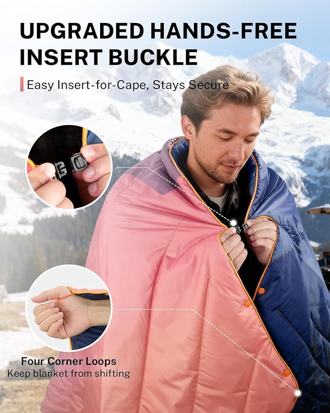Gonex Camping Blanket with Aero-Warmth Tech Layer, Puffy Printed Packable Blanket Ultralight & Warm Wearable Water-Resistant Quilt for Outdoor, Camping, Hiking, Travel, Picnics 79" X 55"(Sunset)