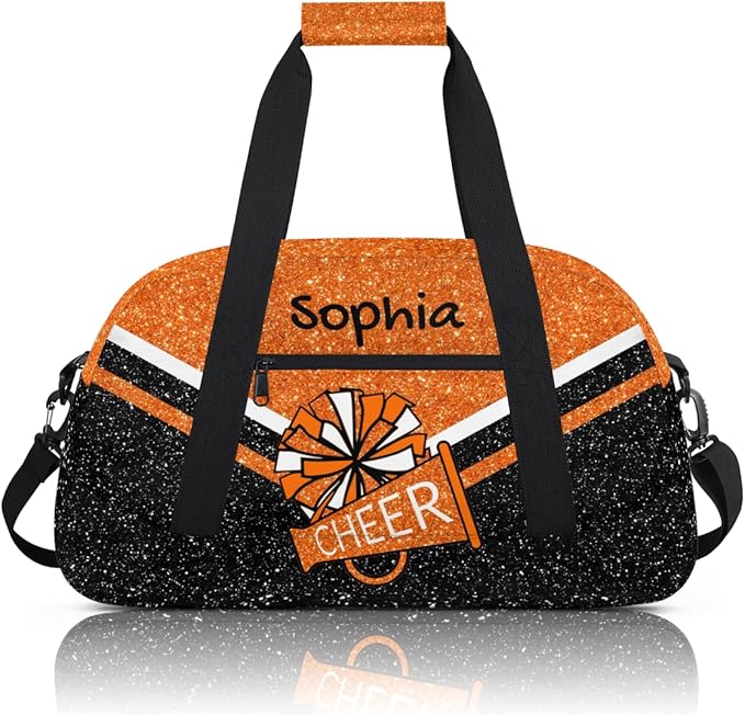 Personalized Orange Glitter Cheer Bag for Cheerleaders, Custom Sport Gym Bag Dance Bag Travel Duffle Bag Cheerleading Gifts for Women