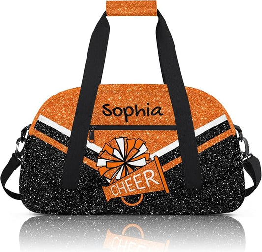 Personalized Orange Glitter Cheer Bag for Cheerleaders, Custom Sport Gym Bag Dance Bag Travel Duffle Bag Cheerleading Gifts for Women