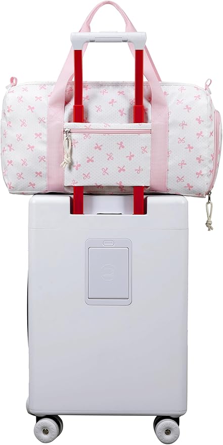 Gym Bag Duffle Bag with Wet Pocket Weekender Overnight Sports Duffels with Shoe Compartment for Girls Kids Women Travel Dance Cheer Bags (Pink Bow Pattern)