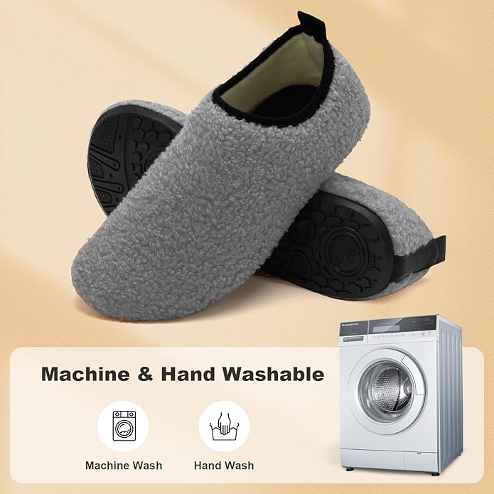 QFH Womens & Mens Cozy House Slippers - Portable Travel Shoes with Flexible Rubber Sole & Soft Velvet Lining