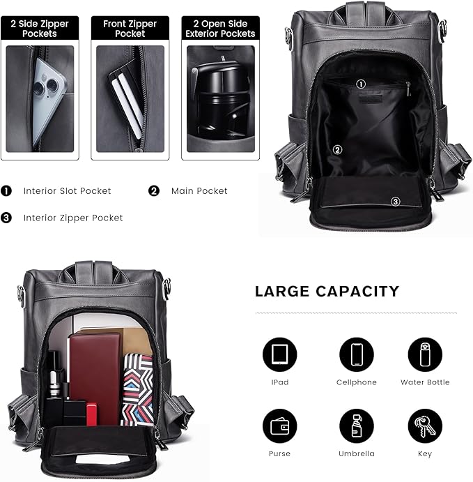 molshine Backpack,Fashion Casual Travel PU Leather Daypack Bag Shoulder Rucksack Handbags for Women HB041