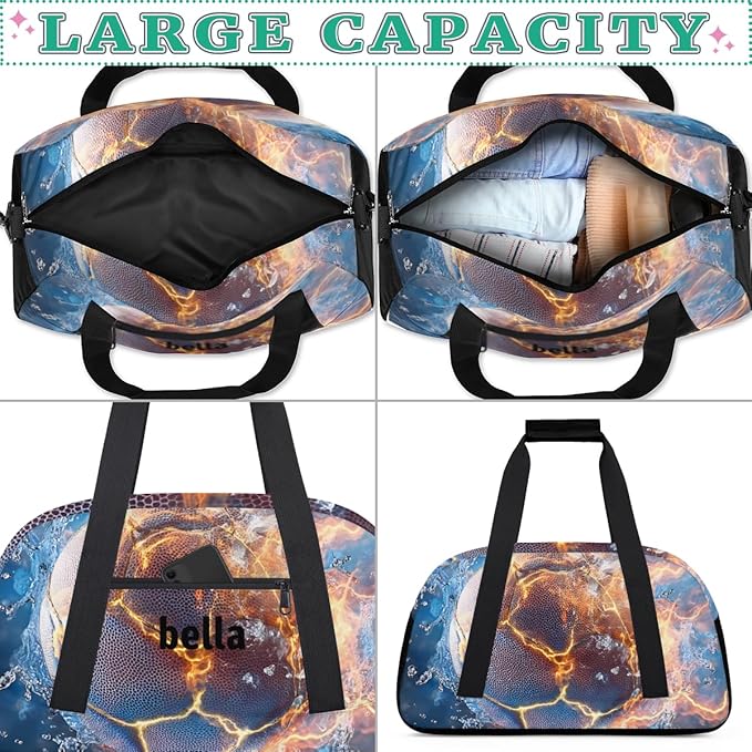 Personalized Boys Gym Bags, Custom Name Sport Bags for Training Travel Overnight Weekender Soccer Theme