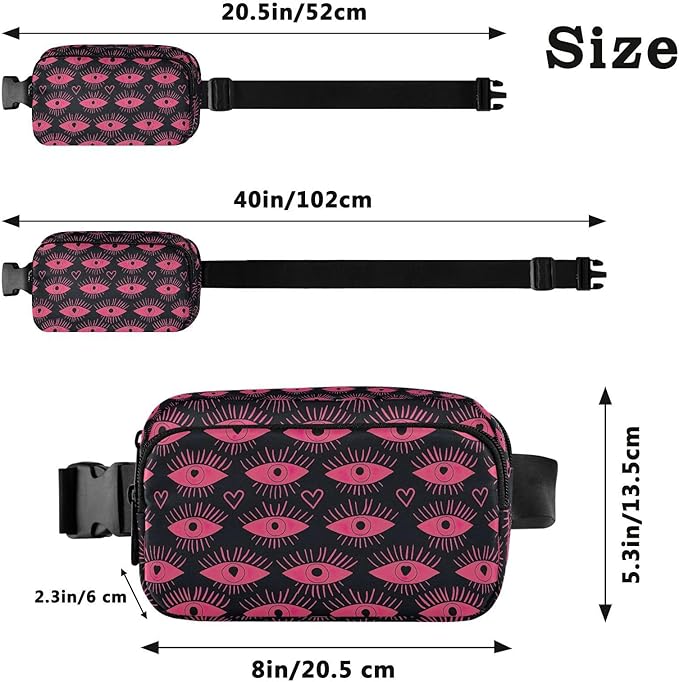 Evil Eyes Pink Fanny Pack for Women Men Water Resistant Fashion Waist Packs with Adjustable Strap Belt Bag for Travel Workout Jogging Hiking 21220451